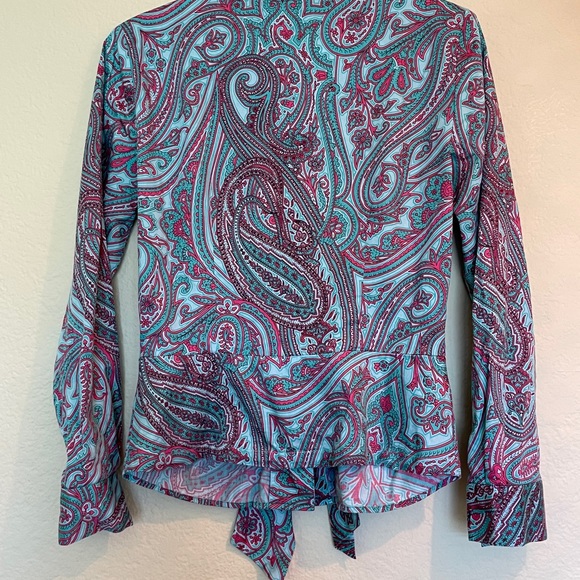 Vintage Long Sleeve Paisley Tie Front Blouse - Picture 6 of 10
